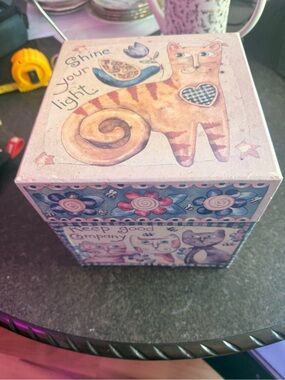 Whimsical Cat Decorative Keepsake Box in Pastel Colors